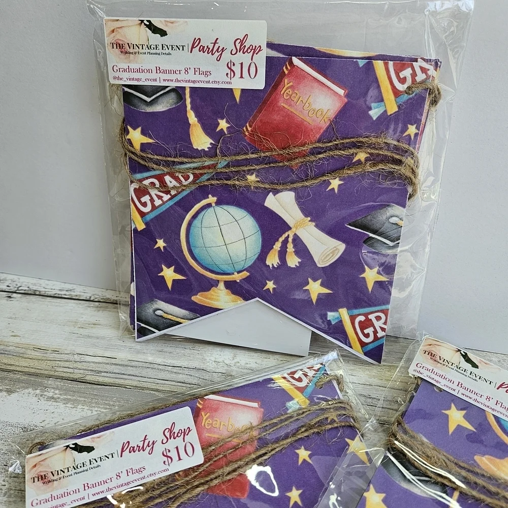 3 Graduation Party Banners with Purple Design